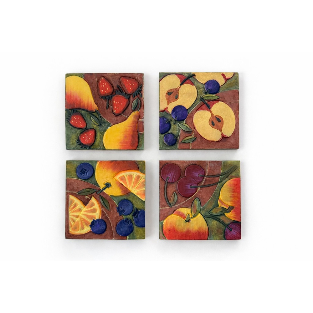 Vintage 90s Ceramic Fruit Coasters Set of 4 – Maximalist Café Kitchen Decor